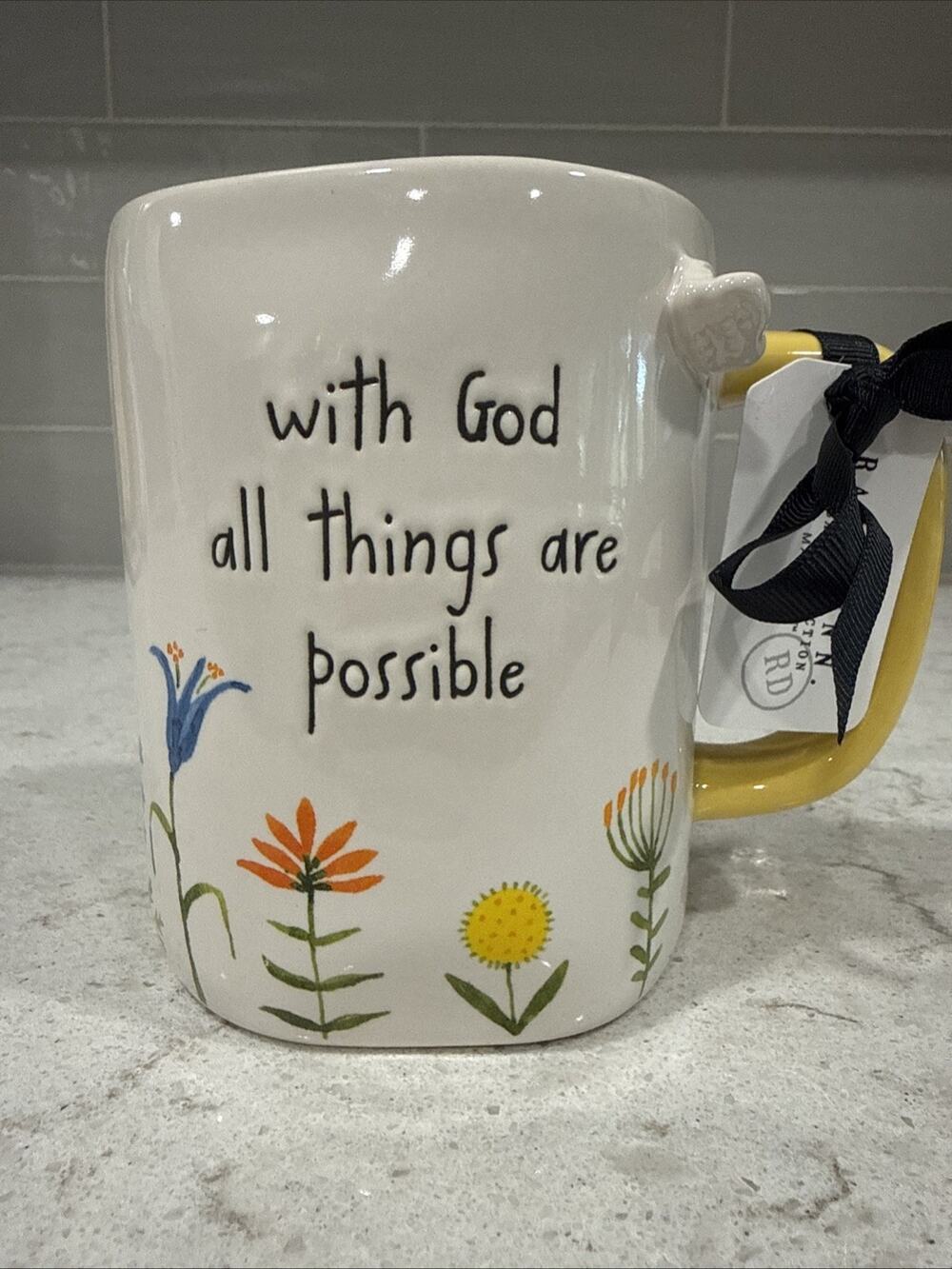 Rae Dunn “WITH GOD ALL THINGS ARE POSSIBLE” Bible Verse 19oz Mug Butterfly NEW
